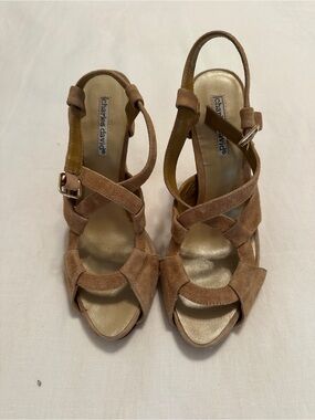 Charles David Tan Suede Crisscross Slingback Heels